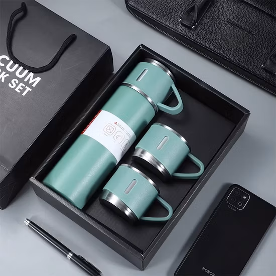 Ensemble de bouteilles sous vide en acier inoxydable, flacon de Sport à Double paroi, isolé avec des tasses, coffret cadeau, bouteille Thermo, offre spéciale