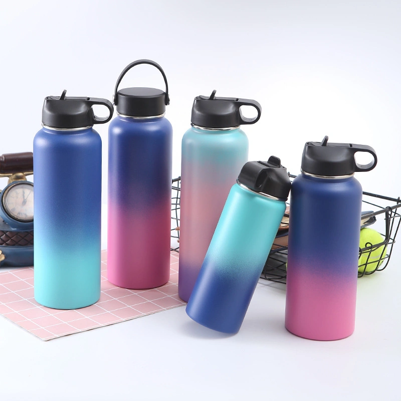 32oz Double Stainless Steel Space Pot Spray Gradient Color Vacuum Insulated Water Bottle Thermoses Flask 304 Thermoses Cup